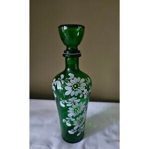11" Hand Painted Hand Blown Glass Bottle